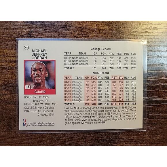 Michael Jordan 1991-1992 NBA Hoops #30 - Chicago Bulls - NBA - Picture 2 of 2